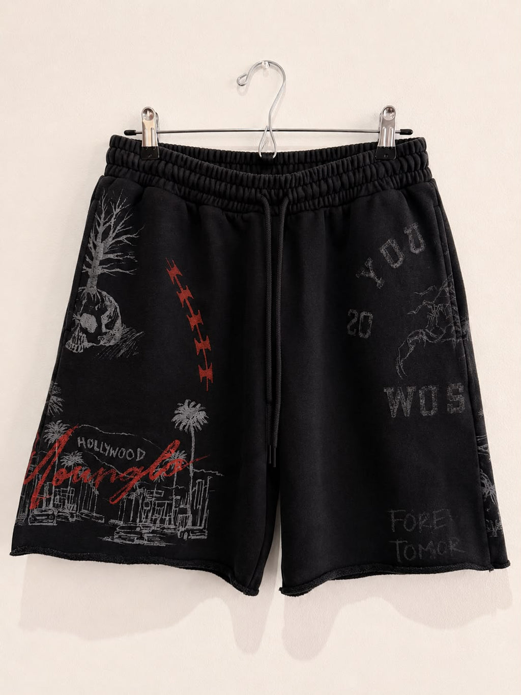 YoungLA Graphic Raw-Hem Shorts