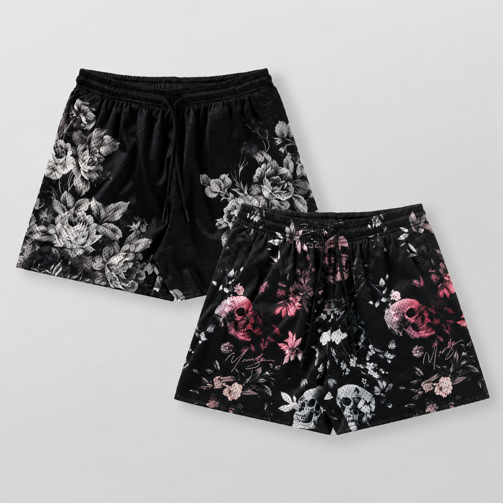 YoungLA Skulls & Roses Reversible Shorts